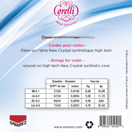 Jeu de cordes Corelli New Crystal pour violon medium - dos